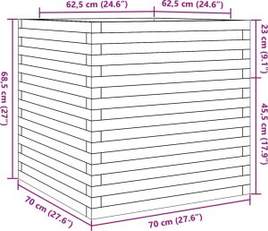 vidaXL Donica ogrodowa, woskowy brąz, 70x70x68,5 cm, drewno sosnowe 10