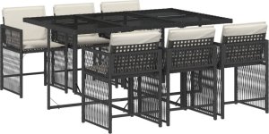 vidaXL 7-cz. zestaw mebli ogrodowych z poduszkami, czarny, polirattan 2