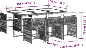vidaXL 7-cz. zestaw mebli ogrodowych z poduszkami, czarny, polirattan 6