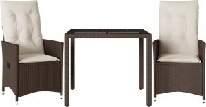 vidaXL 3-cz. zestaw mebli bistro z poduszkami, brązowy, polirattan 2