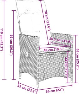 vidaXL 3-cz. zestaw mebli bistro z poduszkami, brązowy, polirattan 8