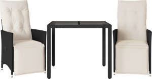 vidaXL 3-cz. zestaw mebli bistro z poduszkami, czarny, polirattan 2