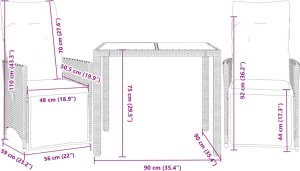 vidaXL 3-cz. zestaw mebli bistro z poduszkami, czarny, polirattan 7