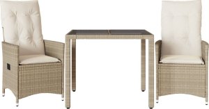 vidaXL 3-cz. zestaw mebli bistro z poduszkami, beżowy, polirattan 2