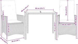 vidaXL 3-cz. zestaw mebli bistro z poduszkami, beżowy, polirattan 7