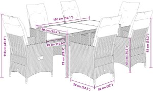 vidaXL 7-cz. zestaw mebli ogrodowych z poduszkami, czarny, polirattan 7
