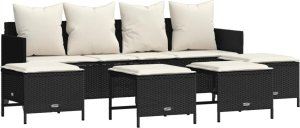 vidaXL 5-cz. zestaw wypoczynkowy do ogrodu, poduszki, czarny rattan PE 2