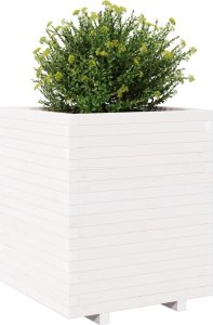 vidaXL Donica ogrodowa, biała, 60x60x72,5 cm, lite drewno sosnowe 4