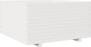 vidaXL Donica ogrodowa, biała, 90x90x49,5 cm, lite drewno sosnowe 2