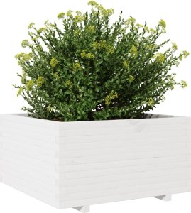 vidaXL Donica ogrodowa, biała, 90x90x49,5 cm, lite drewno sosnowe 4