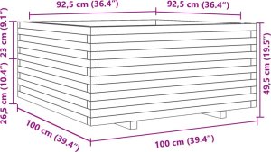 vidaXL Donica ogrodowa, biała, 100x100x49,5 cm, lite drewno sosnowe 10