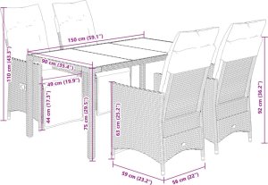vidaXL 5-cz. zestaw mebli ogrodowych z poduszkami, czarny, polirattan 7