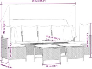 vidaXL 5-cz. zestaw mebli do ogrodu, poduszki, jasnoszary rattan PE 7