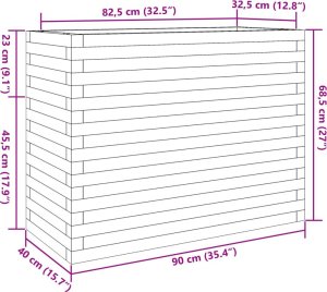 vidaXL Donica ogrodowa, biała, 90x40x68,5 cm, lite drewno sosnowe 10