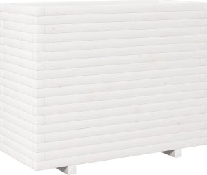 Skrzynia ogrodowa vidaXL Donica ogrodowa, biała, 90x40x72,5 cm, lite drewno sosnowe 2