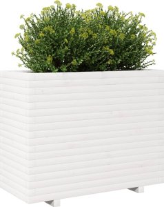 Skrzynia ogrodowa vidaXL Donica ogrodowa, biała, 90x40x72,5 cm, lite drewno sosnowe 4