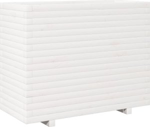 Skrzynia ogrodowa vidaXL Donica ogrodowa, biała, 90x40x72,5 cm, lite drewno sosnowe 7