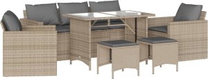 vidaXL 6-cz. zestaw mebli ogrodowych z poduszkami, beżowy, polirattan 2