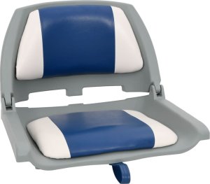 vidaXL Składane siedzisko do łodzi, 2-cz., z niebiesko-białą poduszką 2