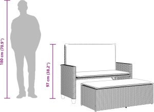 vidaXL Ławka ogrodowa z poduszkami i podnóżkiem, brązowa, polirattan 11
