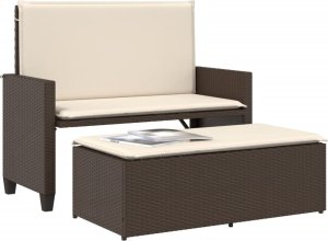 vidaXL Ławka ogrodowa z poduszkami i podnóżkiem, brązowa, polirattan 4