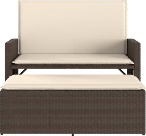 vidaXL Ławka ogrodowa z poduszkami i podnóżkiem, brązowa, polirattan 5