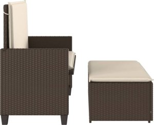 vidaXL Ławka ogrodowa z poduszkami i podnóżkiem, brązowa, polirattan 6