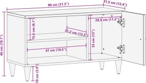 vidaXL Szafka pod telewizor, 80x31,5x46 cm, lite drewno mango 12