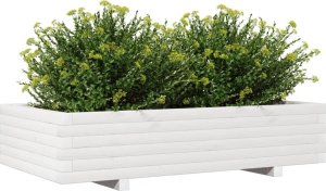 vidaXL Donica ogrodowa, biała, 110x60x26,5 cm, lite drewno sosnowe 4