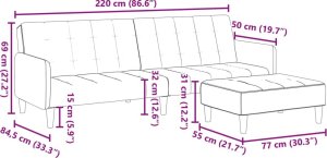 vidaXL 2-osobowa kanapa rozkładana z podnóżkiem, ciemnoszara, tkanina 11