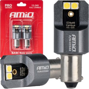 AMiO Żarówki led full canbus pro t4w ba9s 4x3030 smd white 12v 24v amio-03582 1