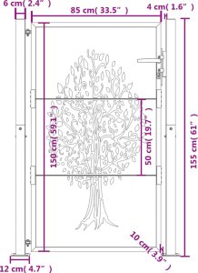 vidaXL Furtka ogrodowa, 105x155 cm, stal kortenowska, motyw drzewa 11