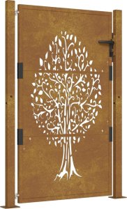 vidaXL Furtka ogrodowa, 105x155 cm, stal kortenowska, motyw drzewa 2