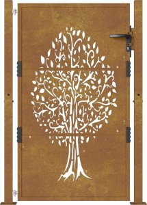 vidaXL Furtka ogrodowa, 105x155 cm, stal kortenowska, motyw drzewa 4