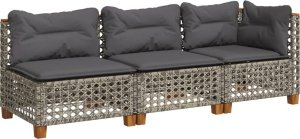 vidaXL 3-osobowa sofa ogrodowa z poduszkami, szara, polirattan 2