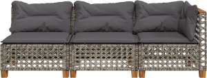 vidaXL 3-osobowa sofa ogrodowa z poduszkami, szara, polirattan 4
