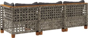 vidaXL 3-osobowa sofa ogrodowa z poduszkami, szara, polirattan 6