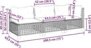 vidaXL 3-osobowa sofa ogrodowa z poduszkami, szara, polirattan 8