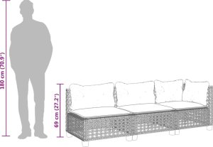 vidaXL 3-osobowa sofa ogrodowa z poduszkami, szara, polirattan 9
