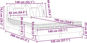 vidaXL Łóżko z materacem, czarne, 140x190 cm, sztuczna skóra 11