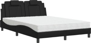 vidaXL Łóżko z materacem, czarne, 140x190 cm, sztuczna skóra 2