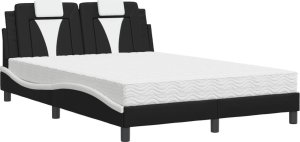 vidaXL Łóżko z materacem, czarno-białe, 140x190 cm, sztuczna skóra 2