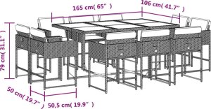 vidaXL 11-cz. zestaw mebli do ogrodu, z poduszkami, czarny rattan PE 8