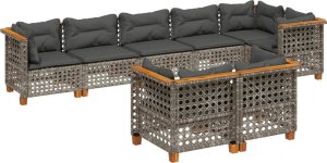 vidaXL 8-cz. zestaw mebli ogrodowych z poduszkami, szary, polirattan 2