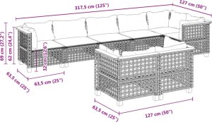 vidaXL 8-cz. zestaw mebli ogrodowych z poduszkami, szary, polirattan 6