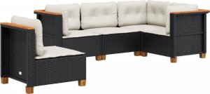 vidaXL 5-cz. zestaw wypoczynkowy do ogrodu, poduszki, czarny rattan PE 2