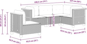 vidaXL 5-cz. zestaw wypoczynkowy do ogrodu, poduszki, czarny rattan PE 6