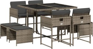 vidaXL 9-cz. zestaw mebli ogrodowych z poduszkami, szary, rattan PE 2