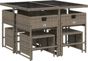 vidaXL 9-cz. zestaw mebli ogrodowych z poduszkami, szary, rattan PE 5