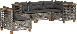 vidaXL 5-cz. zestaw wypoczynkowy do ogrodu, poduszki, szary rattan PE 2